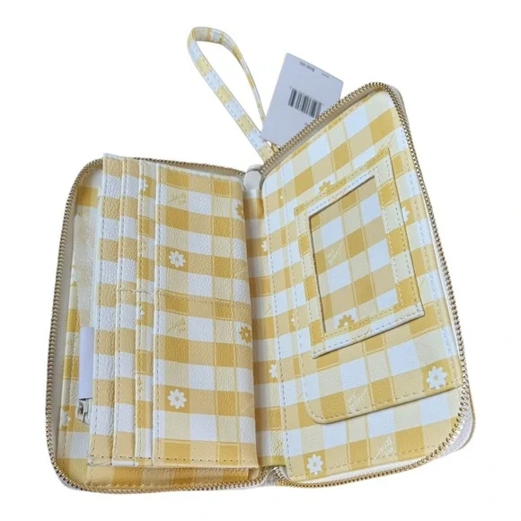 Betsy Johnson Yellow & White Gingham Floral Phone Zip Around Wristlet Wallet - Picture 6 of 6